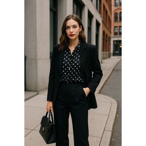 Talbots Woman Black White Trendy Polka Dot Top 6 Classic Retro Preppy Office